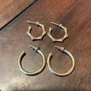 2 Sets - Medium Gold Hoop Earrings